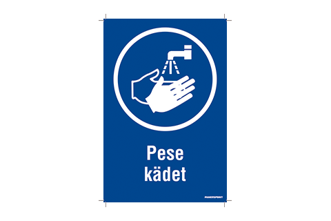 Pese kädet kyltti tai tarra
